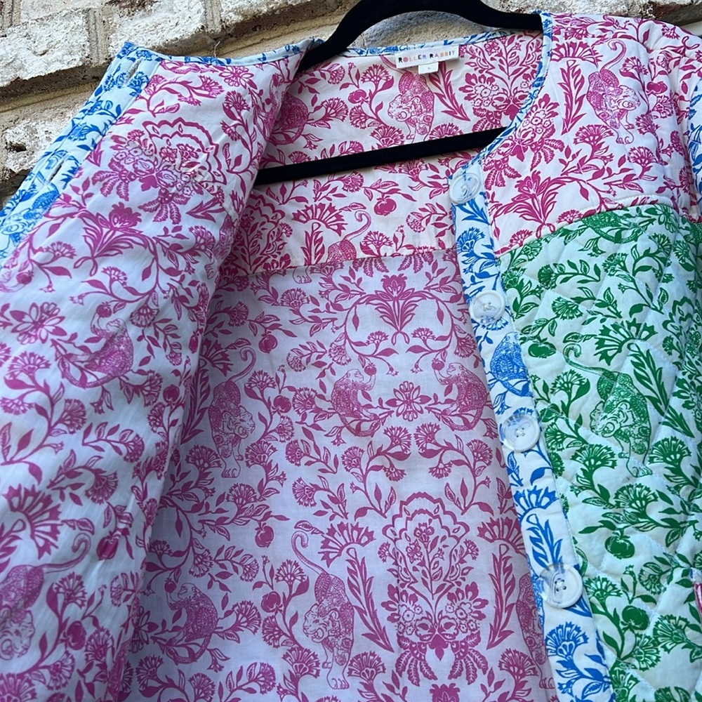 Roller Rabbit Multicolor Block Print Cotton Quilt… - image 5